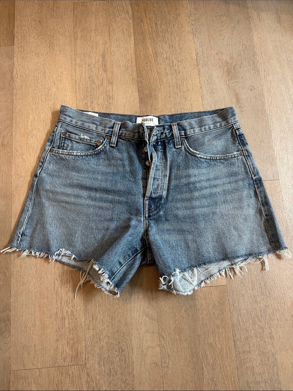 Agolde Vintage Wash Frayed Hem Denim Shorts